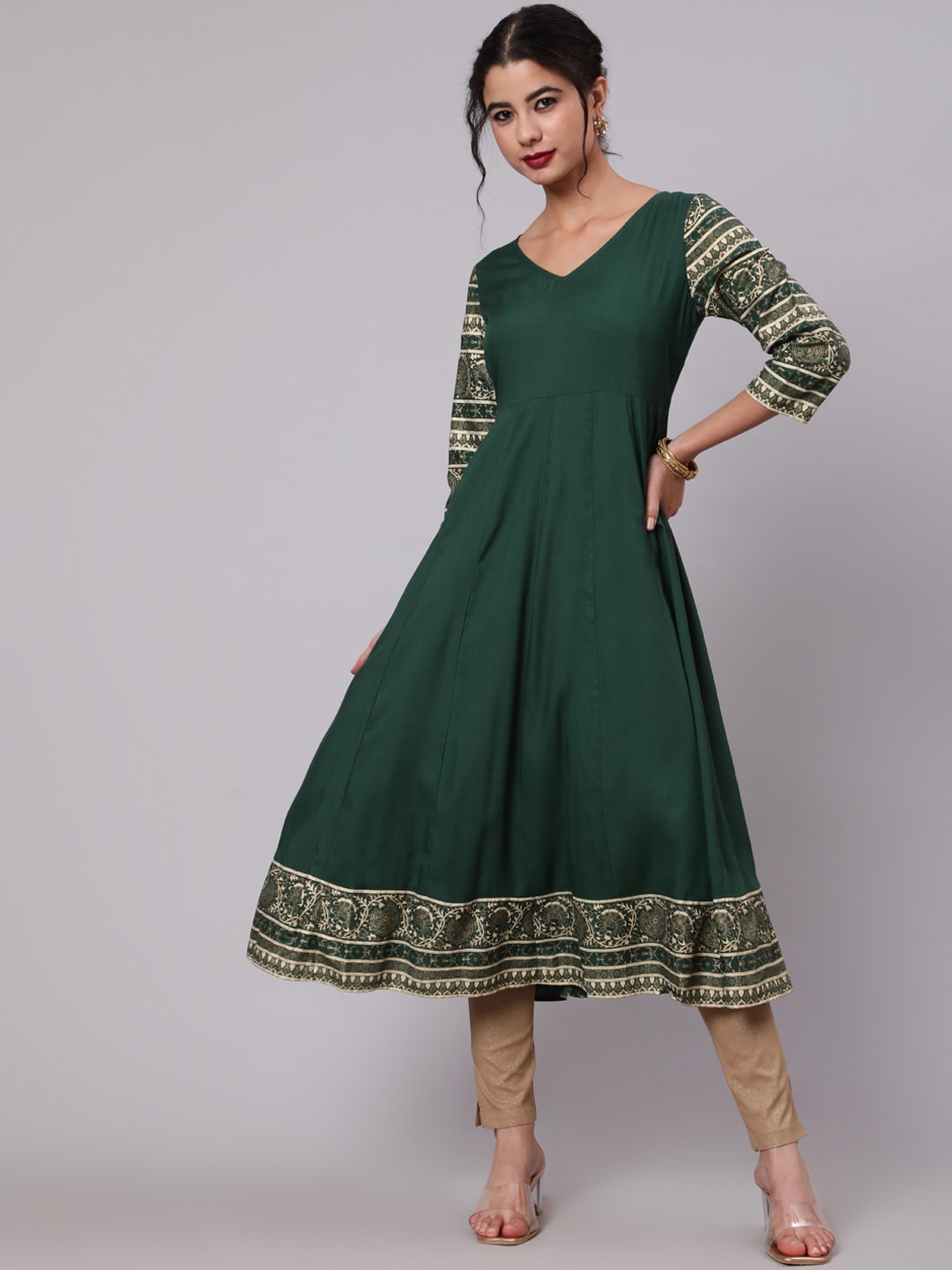 

AKS Floral Printed Anarkali Kurta, Green