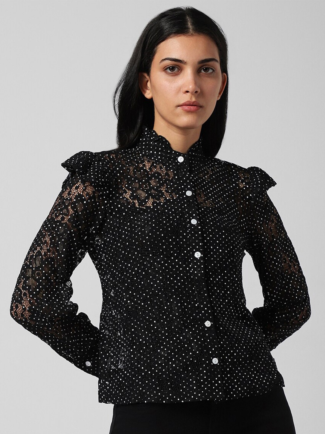 

Van Heusen Woman Embroidered Pure Cotton Shirt Style Top, Black