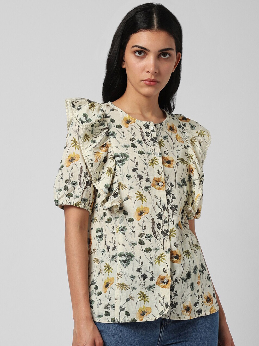 

Van Heusen Woman Floral Print Regular Top, Cream