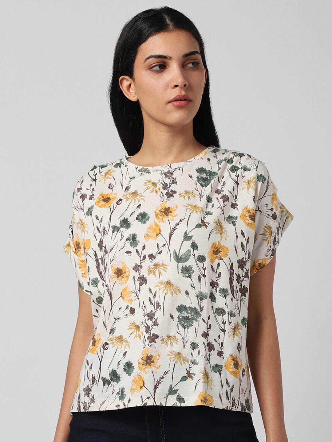 

Van Heusen Woman Floral Print Extended Sleeves Top, White