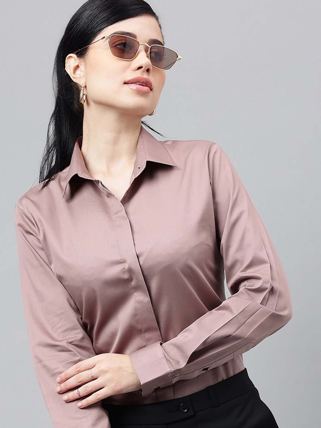 

Hancock Spread Collar Smart Opaque Cotton Satin Formal Shirt, Mauve
