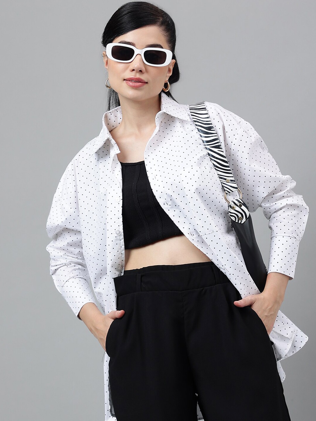 

Hancock Relaxed Polks Dots Printed Pure Cotton Oversized Formal Shirt, White