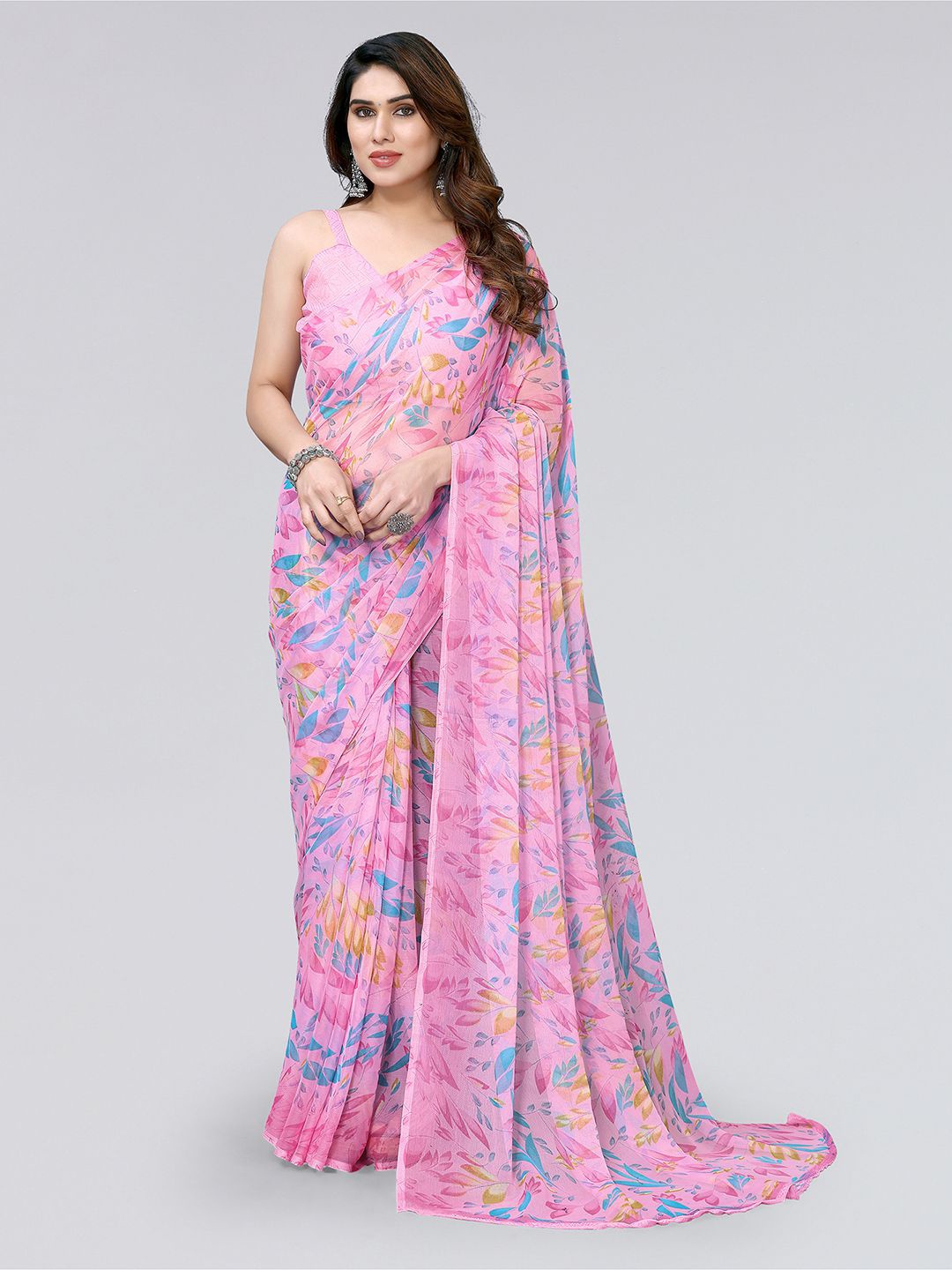 

KALINI Floral Printed Saree, Pink