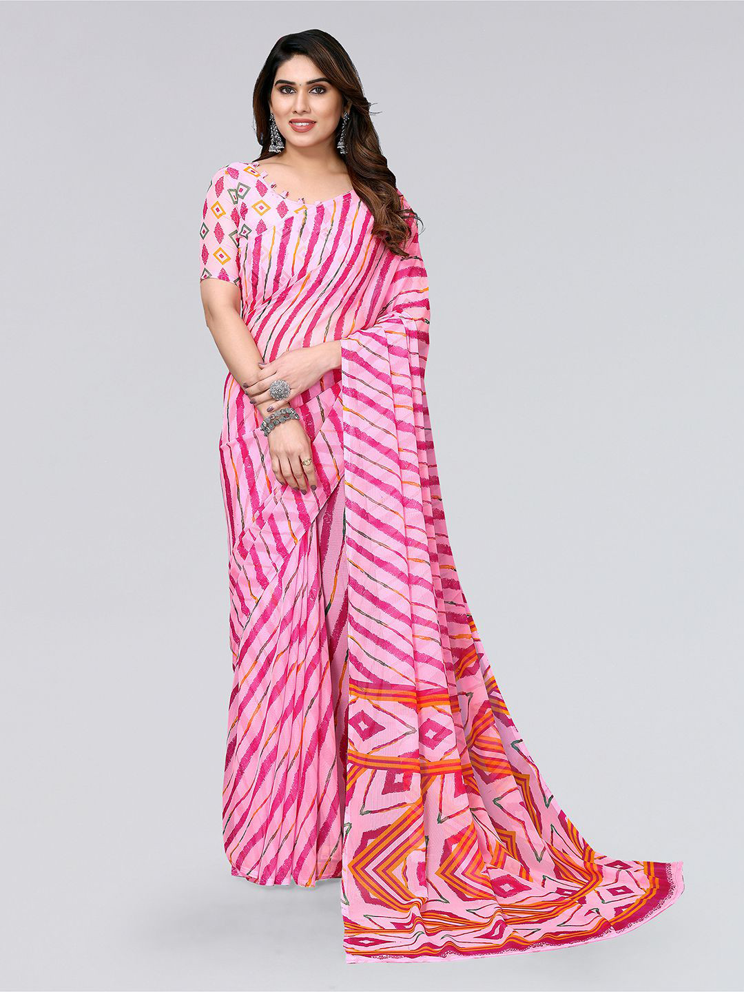 

KALINI Striped Saree, Pink