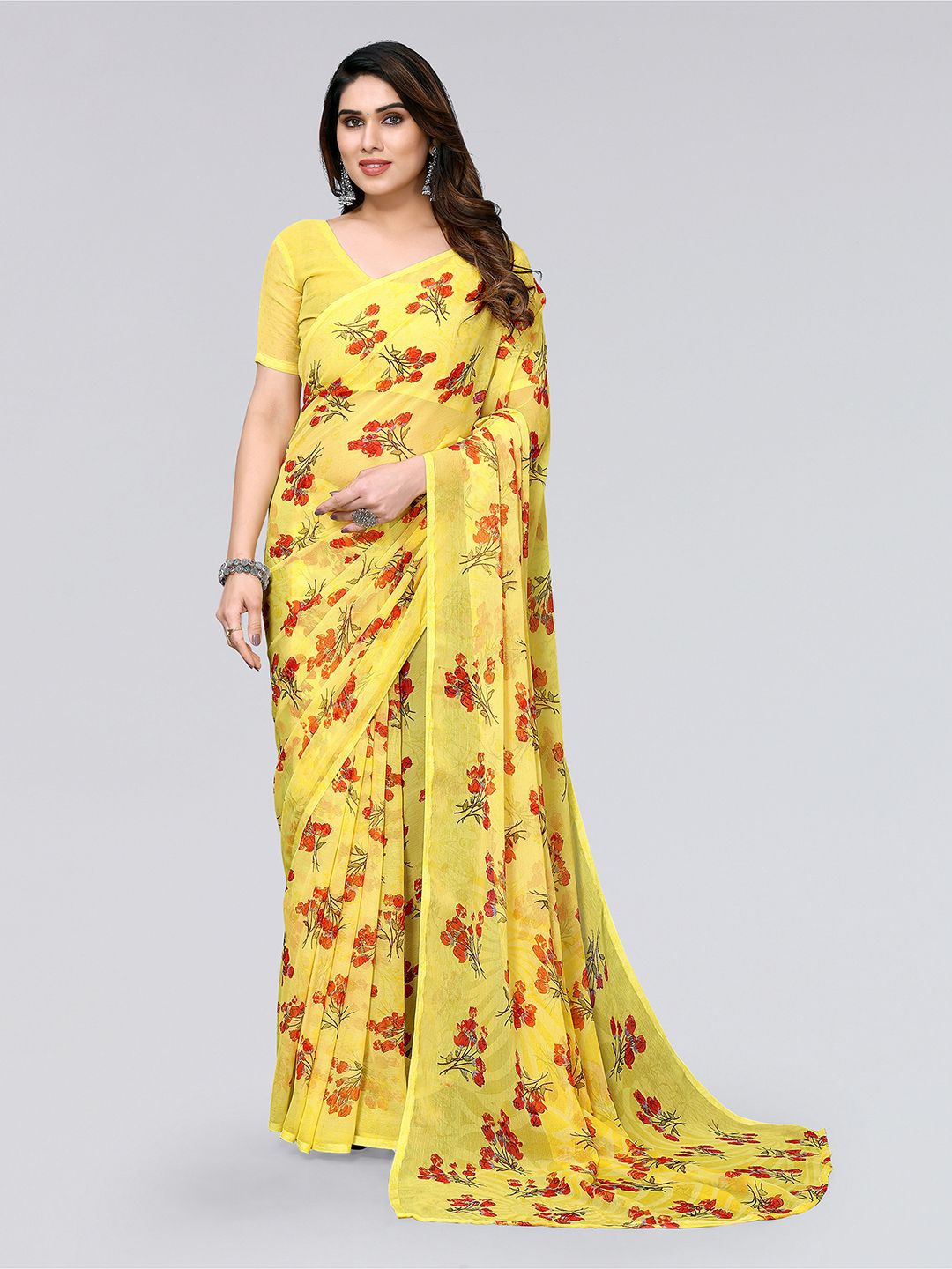 

KALINI Floral Printed Saree, Yellow