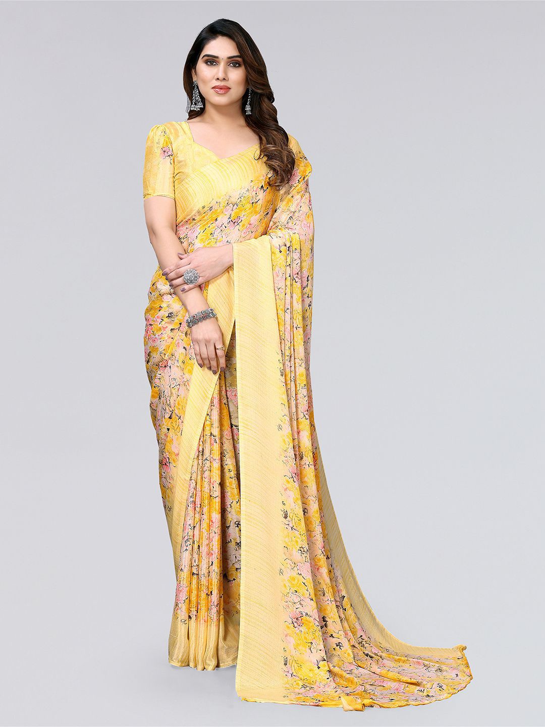 

KALINI Floral Printed Saree, Yellow