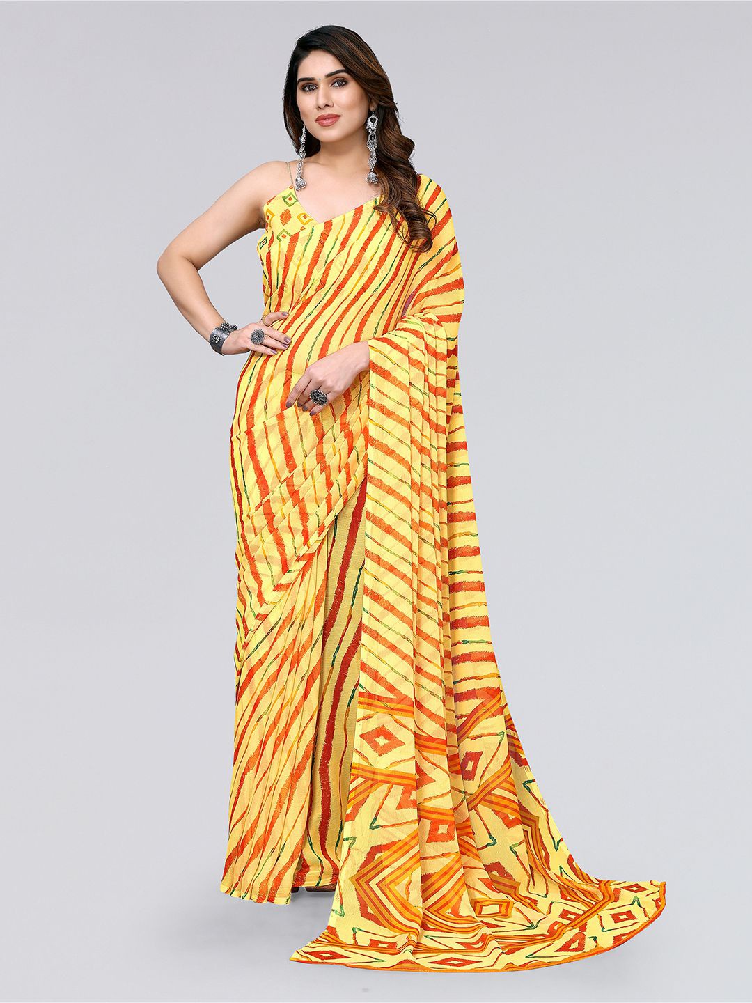 

KALINI Striped Saree, Yellow