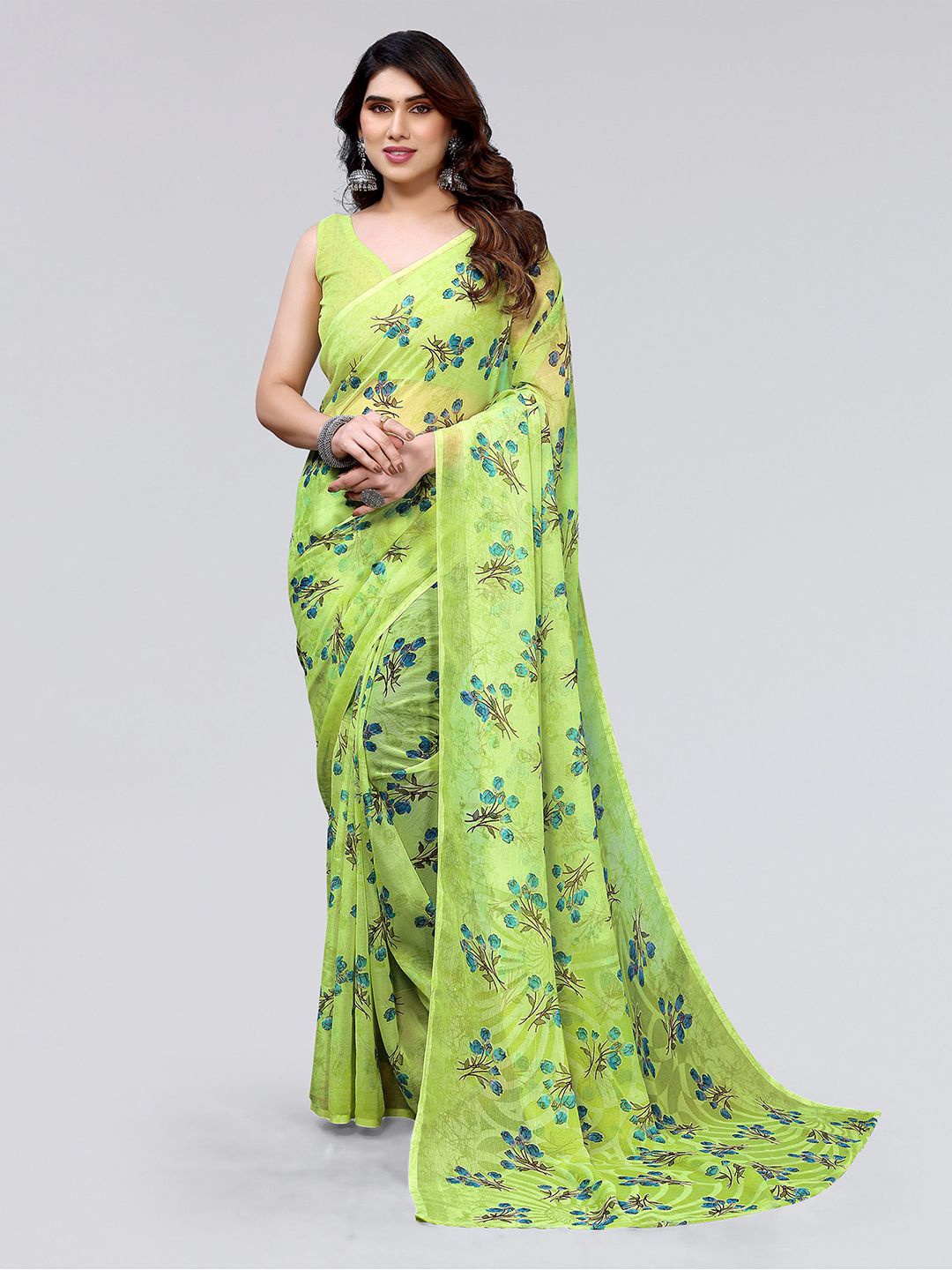 

KALINI Floral Printed Saree, Green