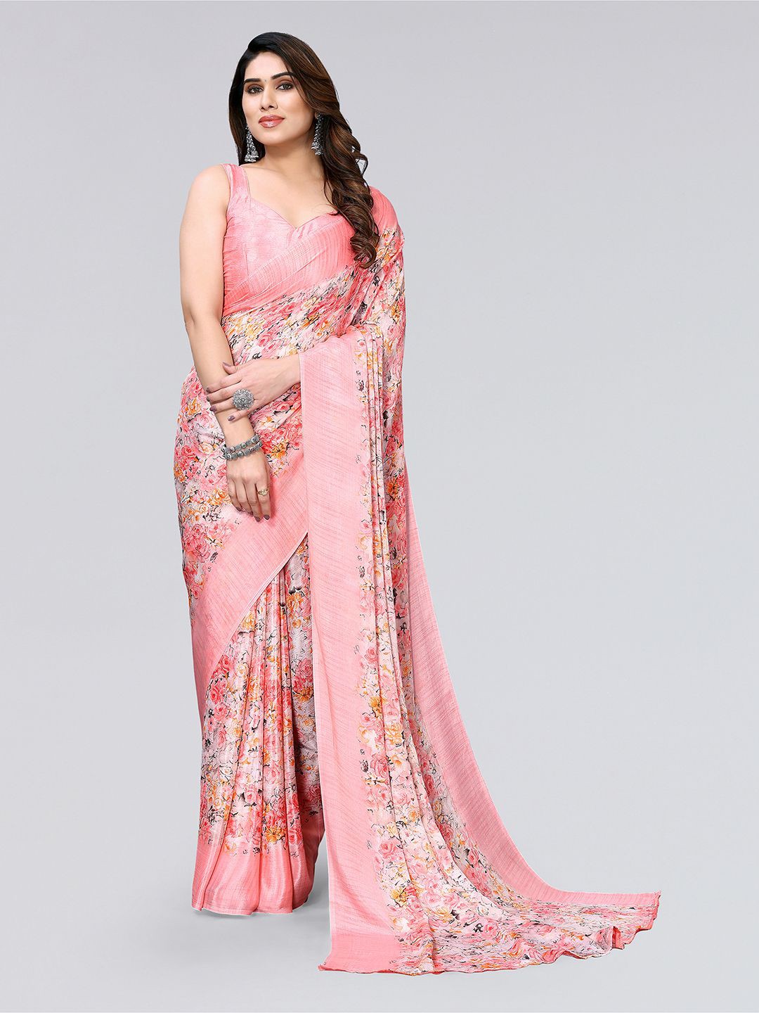 

KALINI Floral Printed Saree, Peach