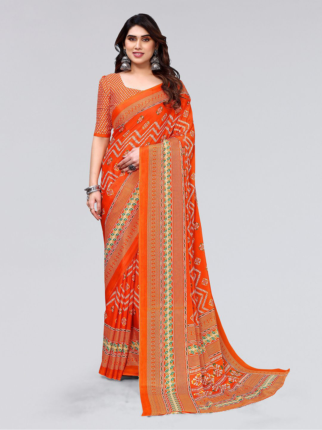 

KALINI Ethnic Motifs Printed Saree, Orange