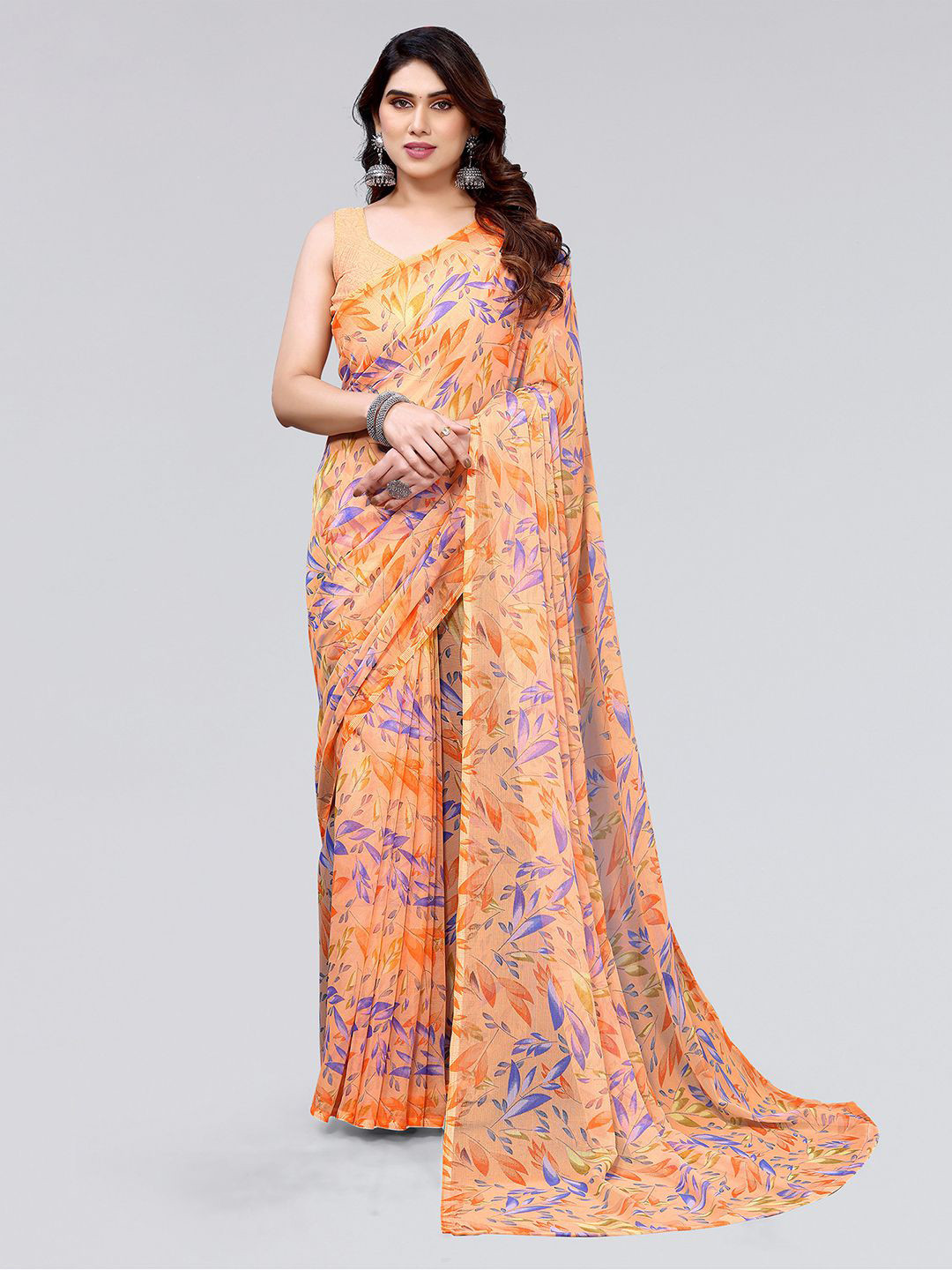 

KALINI Floral Printed Saree, Orange