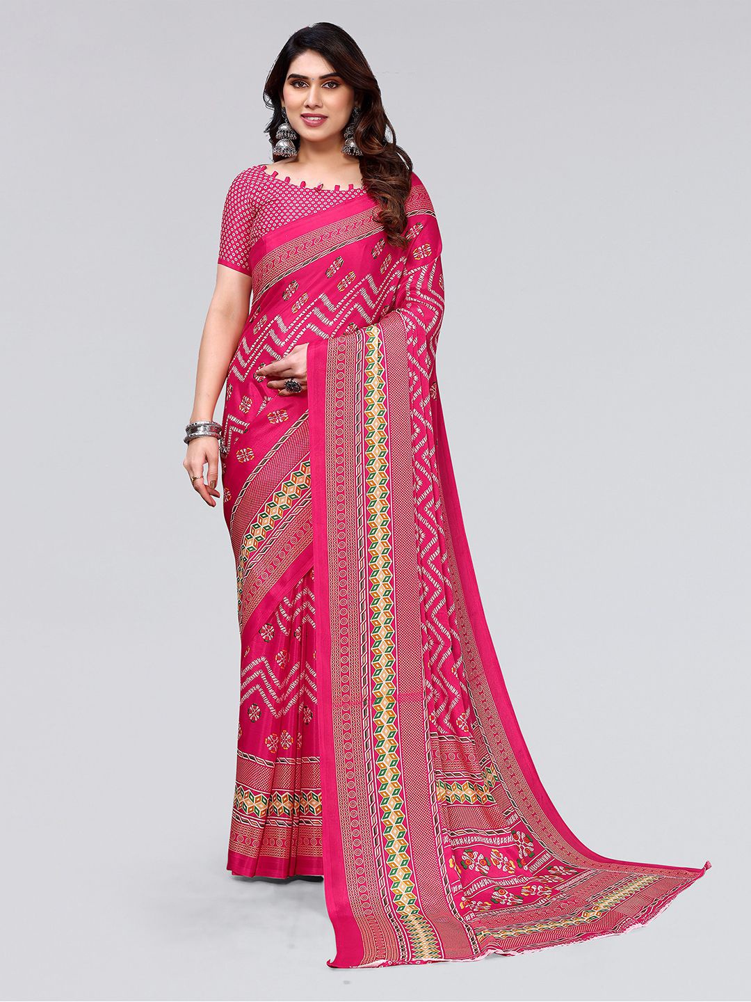 

KALINI Geometric Printed Saree, Pink