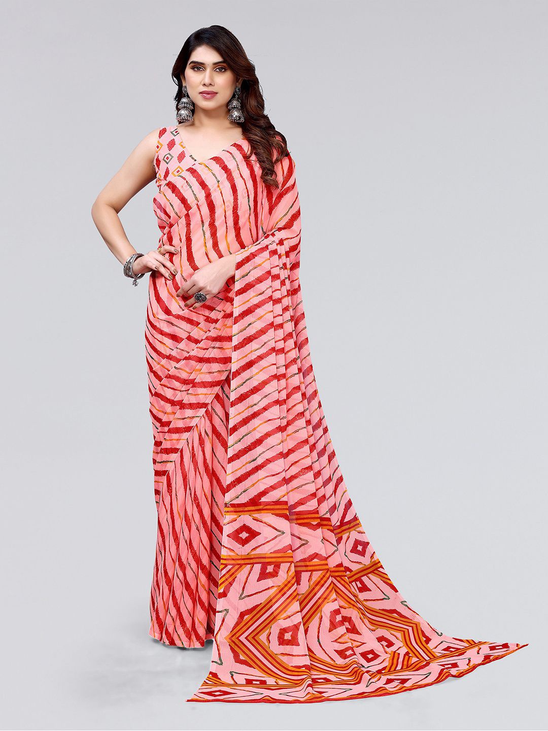 

KALINI Leheriya Printed Saree, Peach