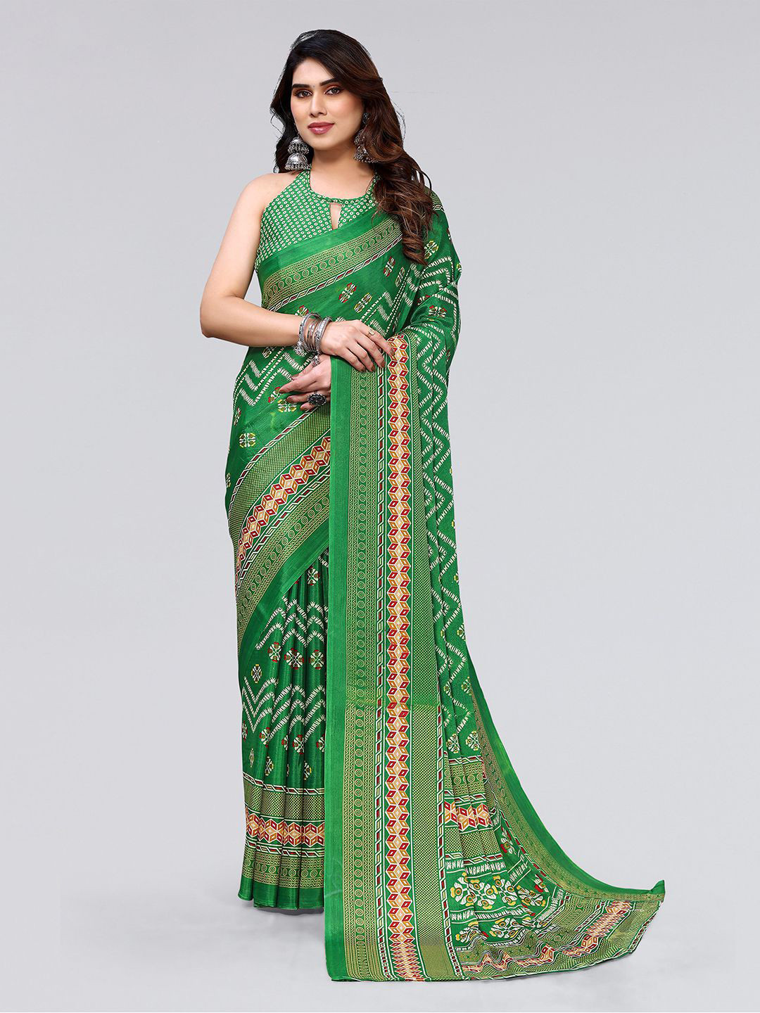 

KALINI Ethnic Motifs Printed Saree, Green