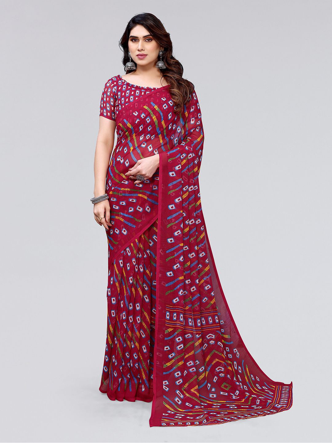 

KALINI Geometric Printed Saree, Pink