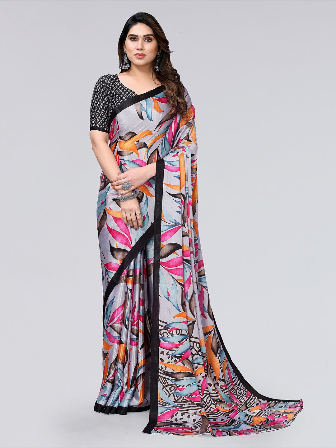 

KALINI Floral Printed Saree, Grey