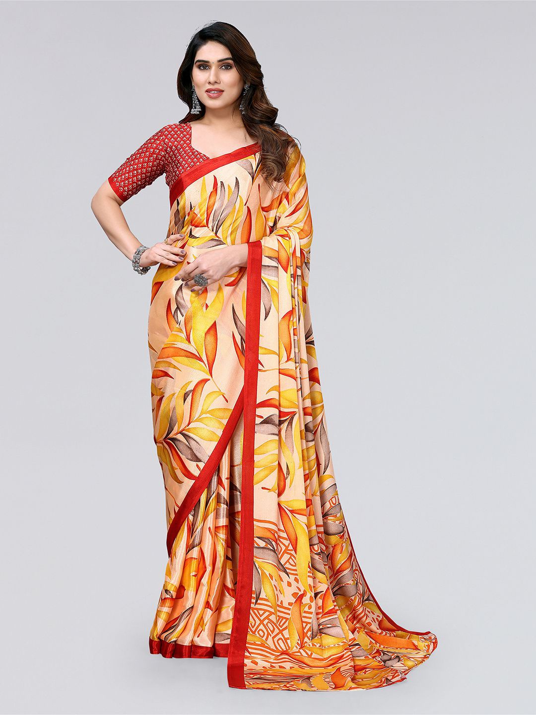 

KALINI Floral Printed Saree, Orange