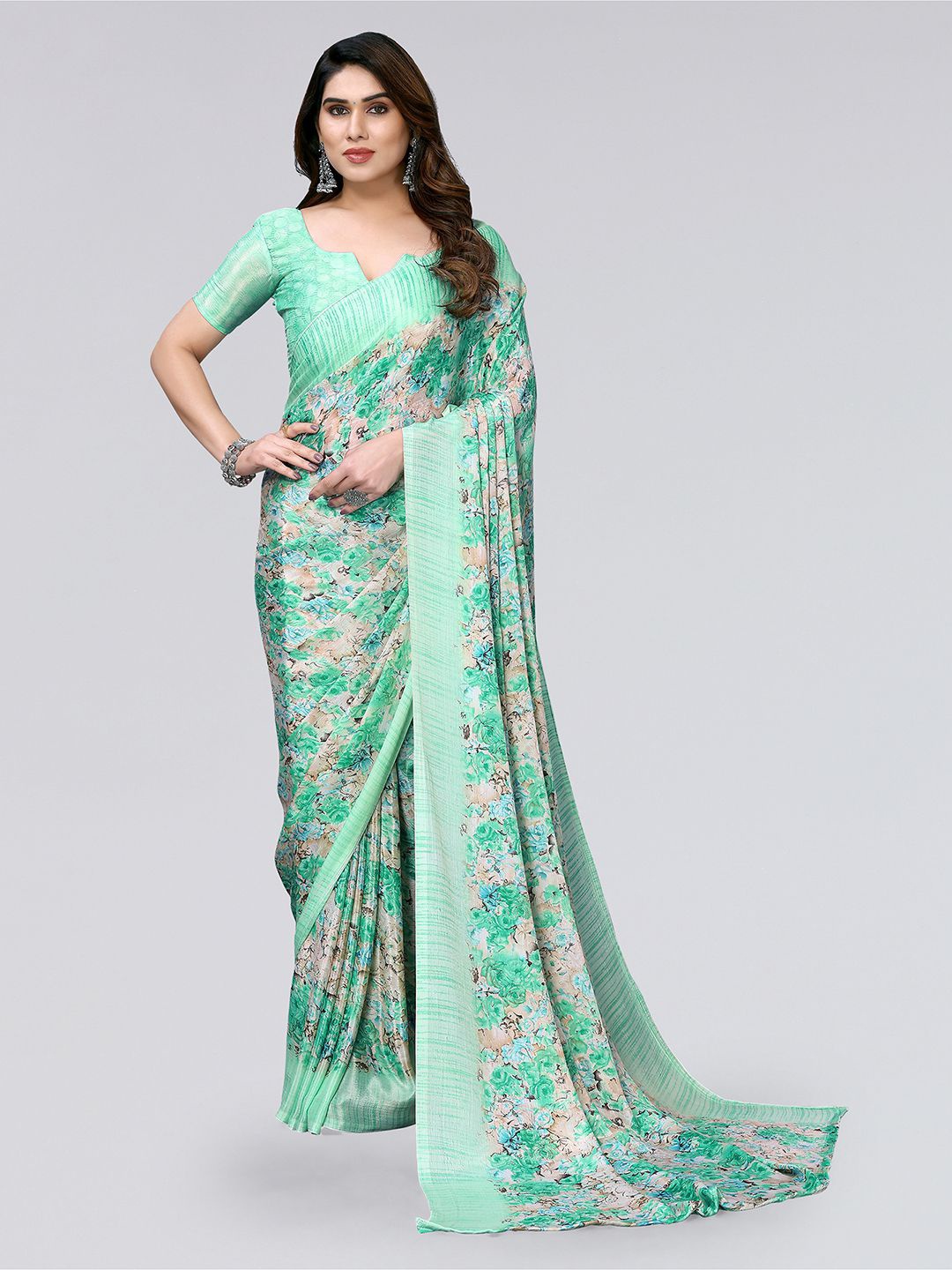 

KALINI Floral Printed Saree, Green