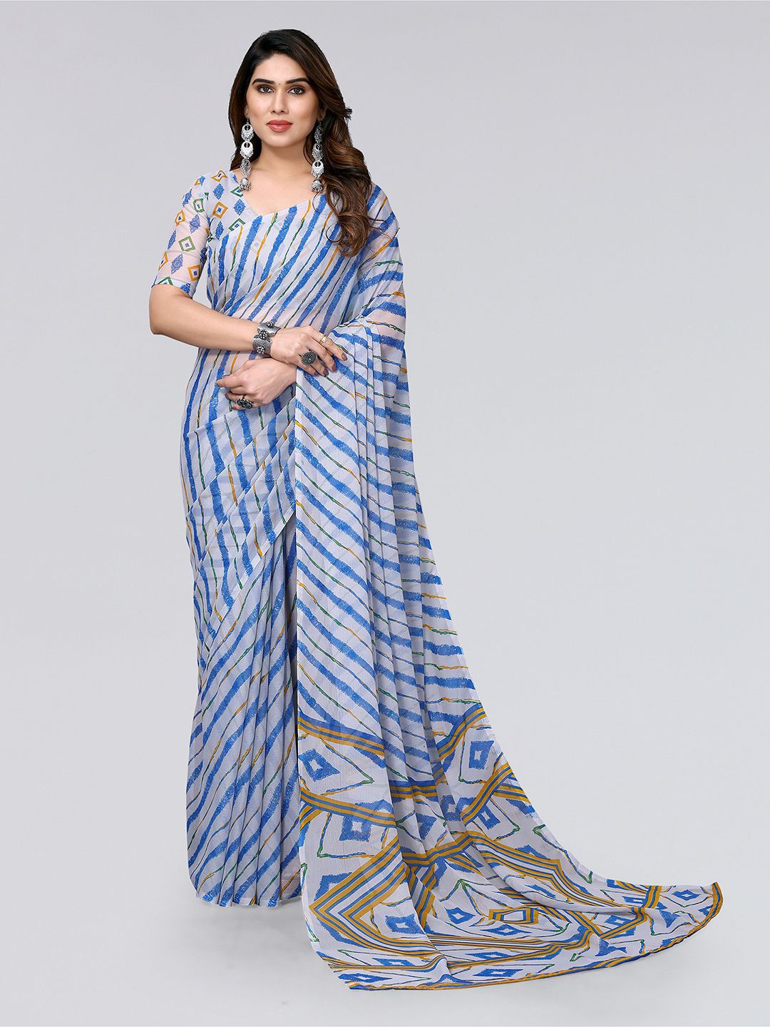 

KALINI Leheriya Printed Saree, Grey