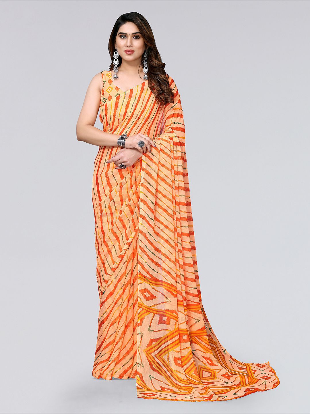 

KALINI Leheriya Printed Saree, Orange