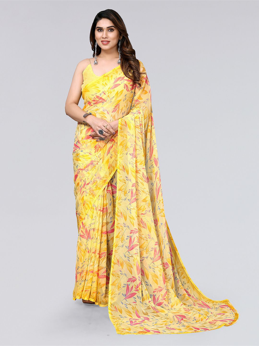 

KALINI Floral Printed Saree, Yellow