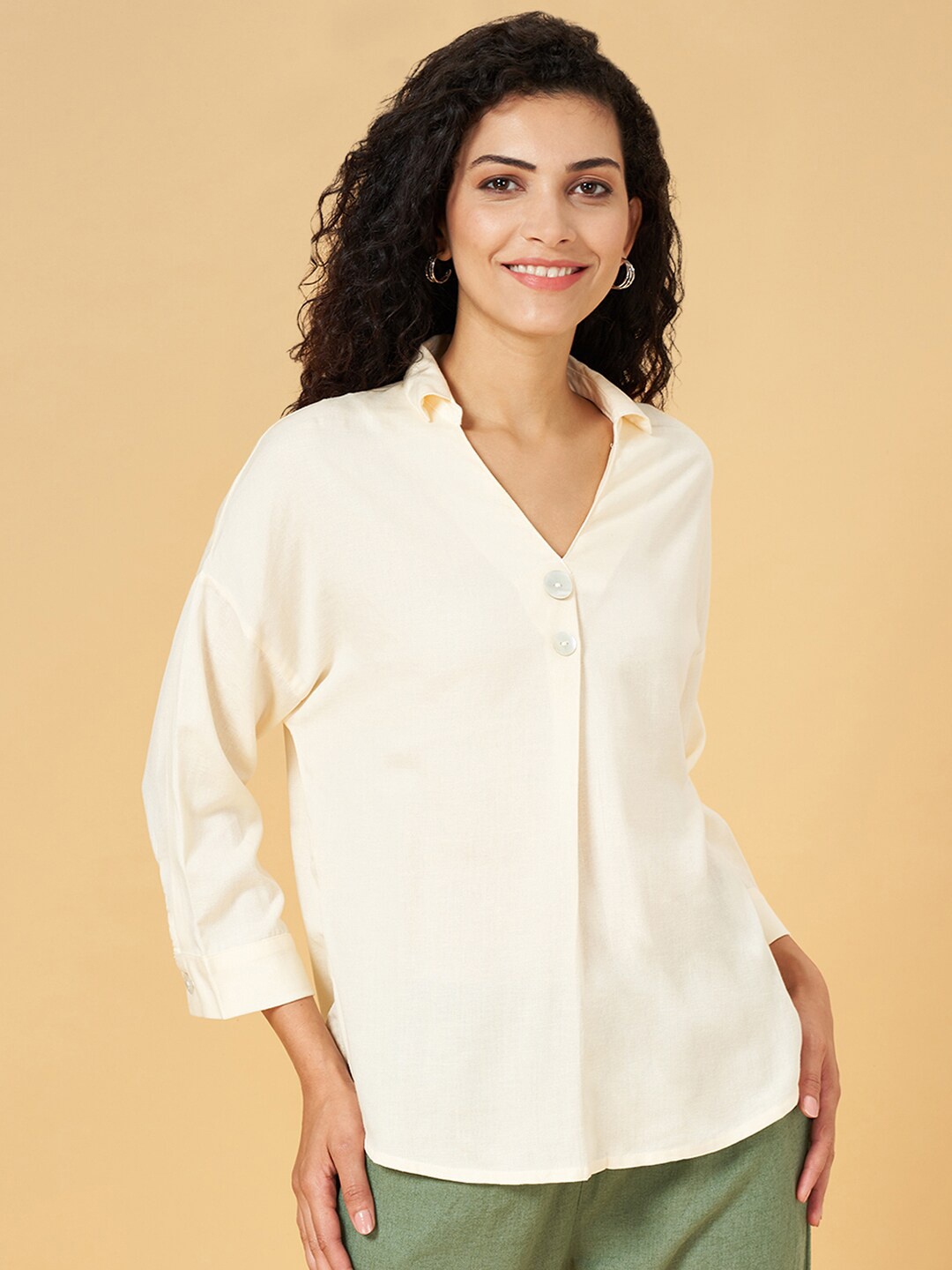 

Honey by Pantaloons Shirt Collar Top, Off white