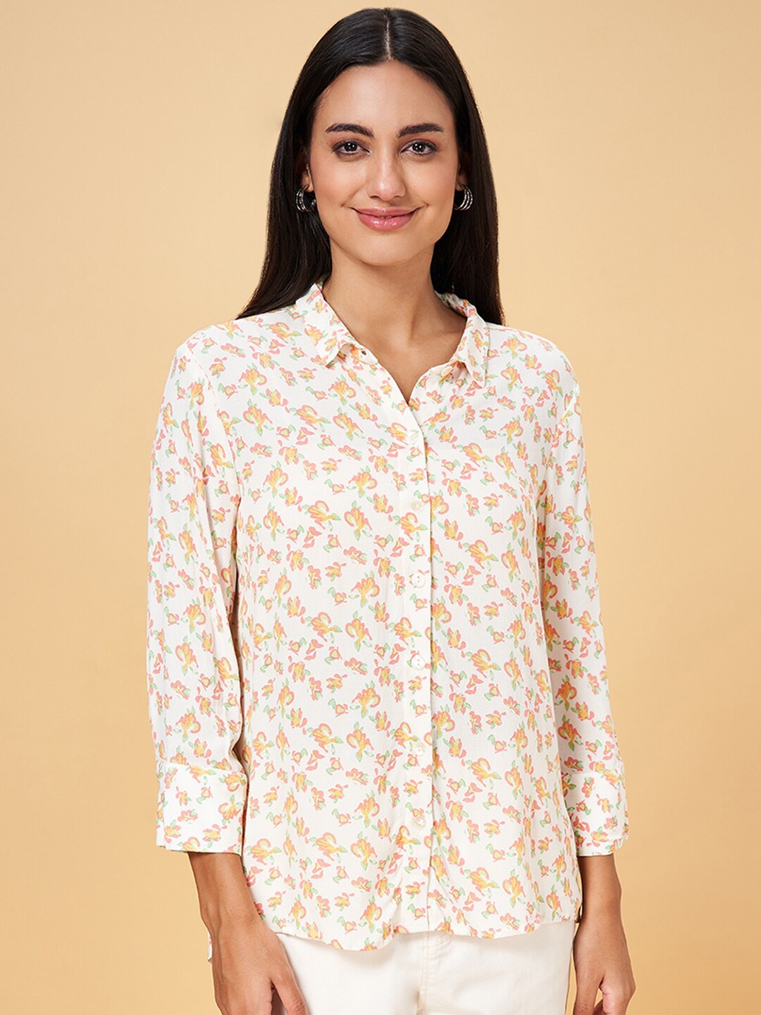 

Honey by Pantaloons Off White Floral Print Shirt Style Top