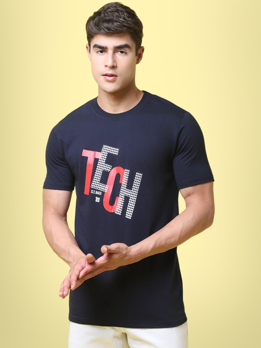 

7Threads Typography Printed Cotton T-Shirt, Navy blue