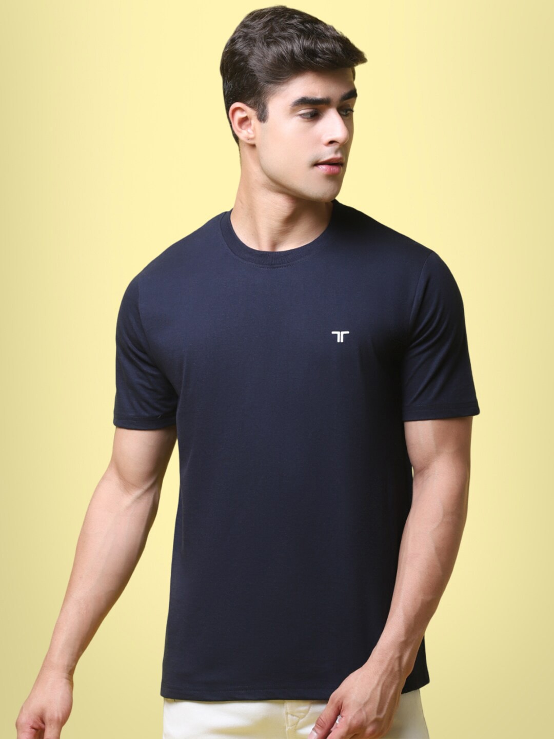 

7Threads Round Neck Pure Cotton T-shirt, Navy blue