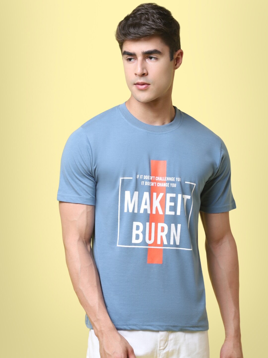 

7Threads Typography Printed Cotton T-Shirt, Blue