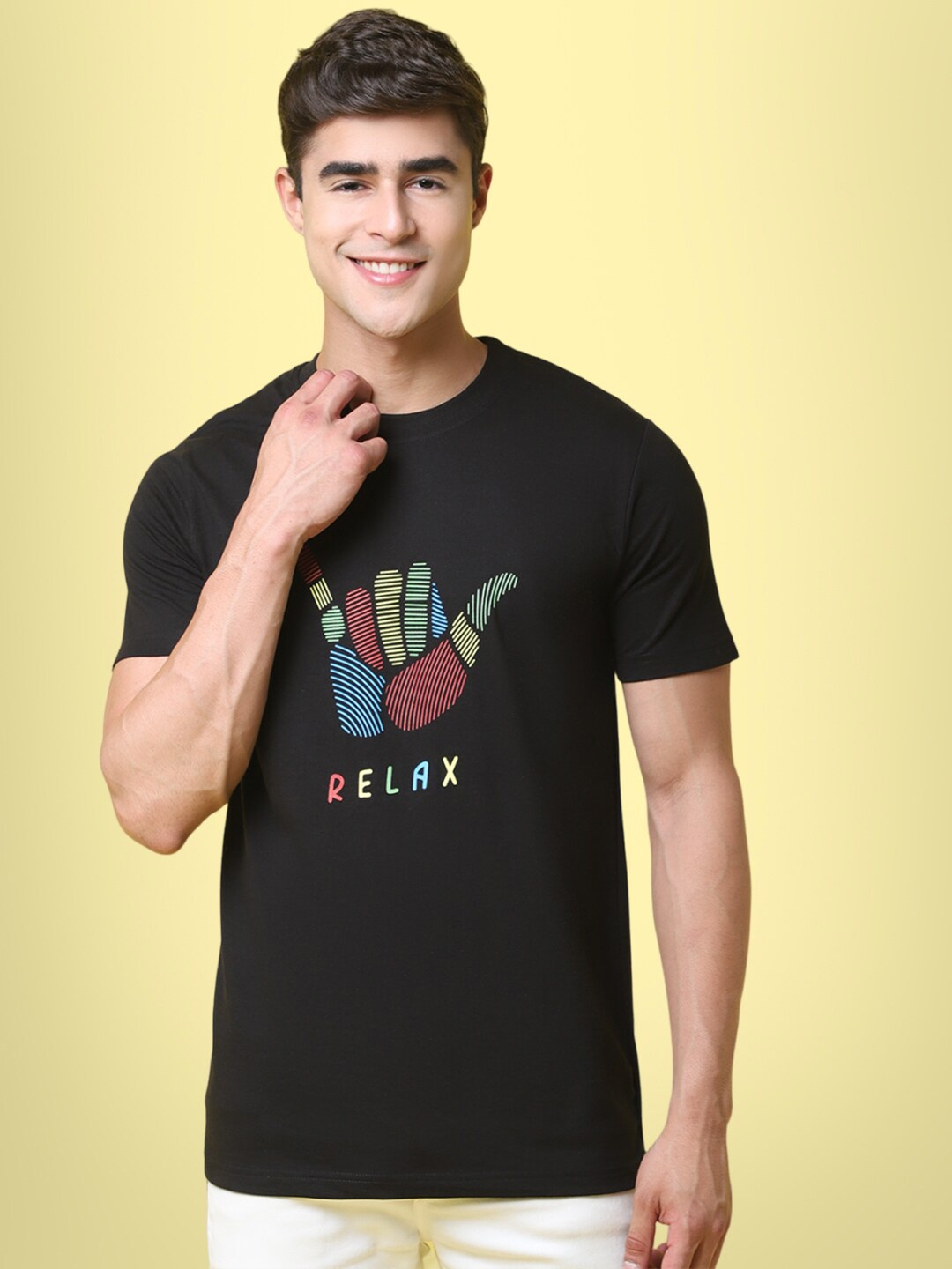 

7Threads Graphic Printed Cotton T-Shirt, Black
