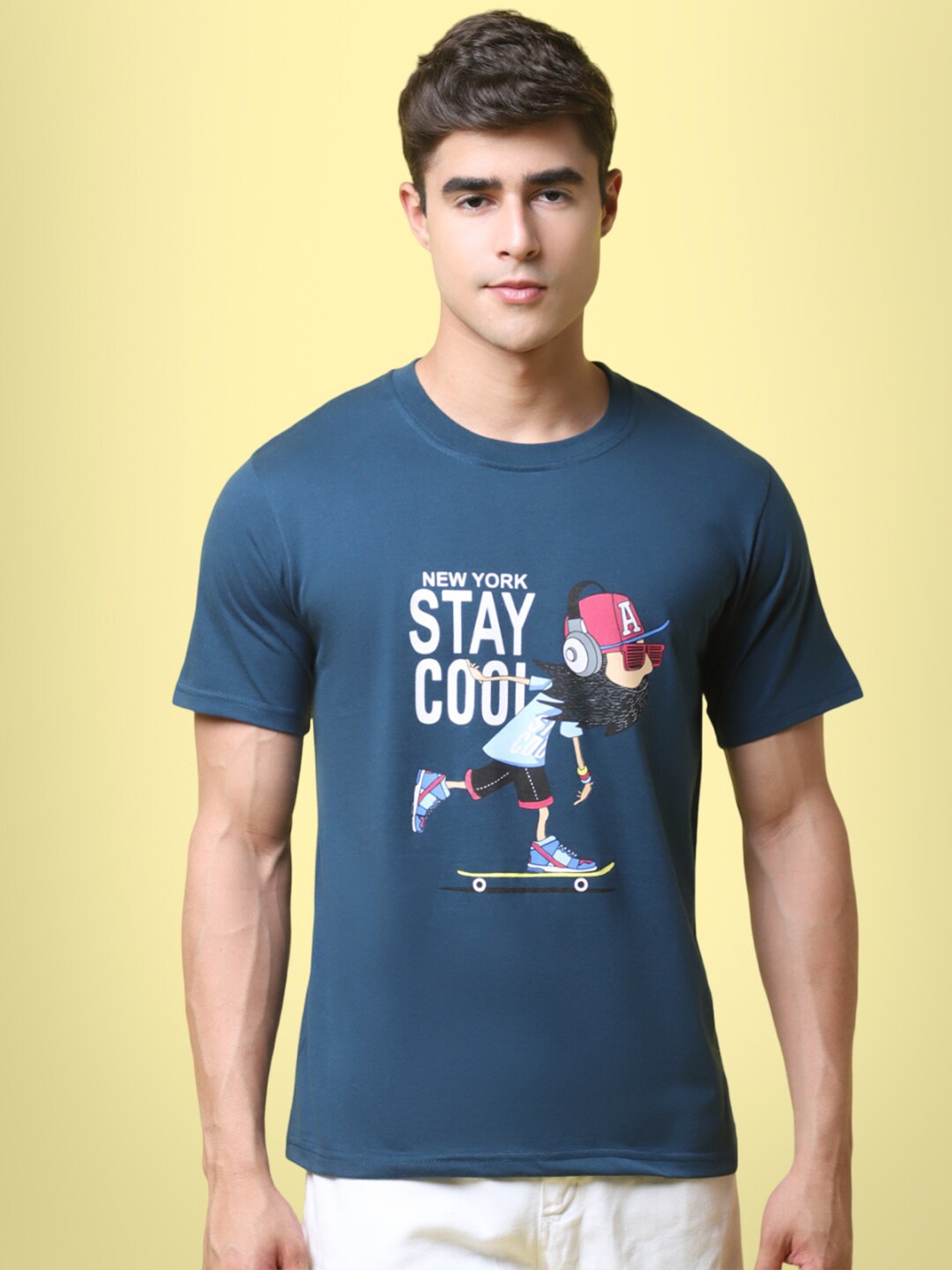 

7Threads Typography Printed Round Neck T-shirt, Navy blue