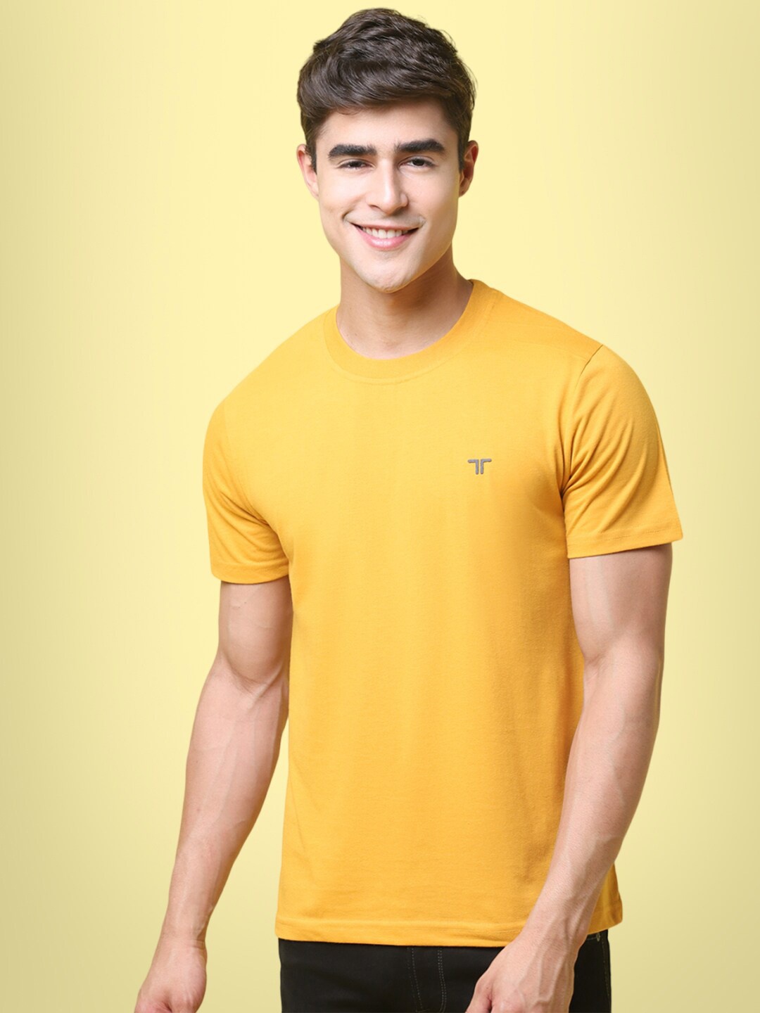

7Threads Round Neck Pure Cotton T-shirt, Yellow