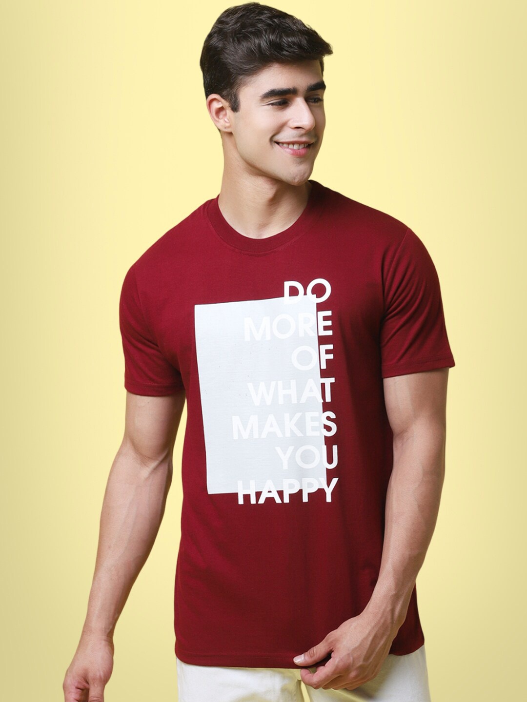 

7Threads Typography Printed Round Neck T-shirt, Maroon