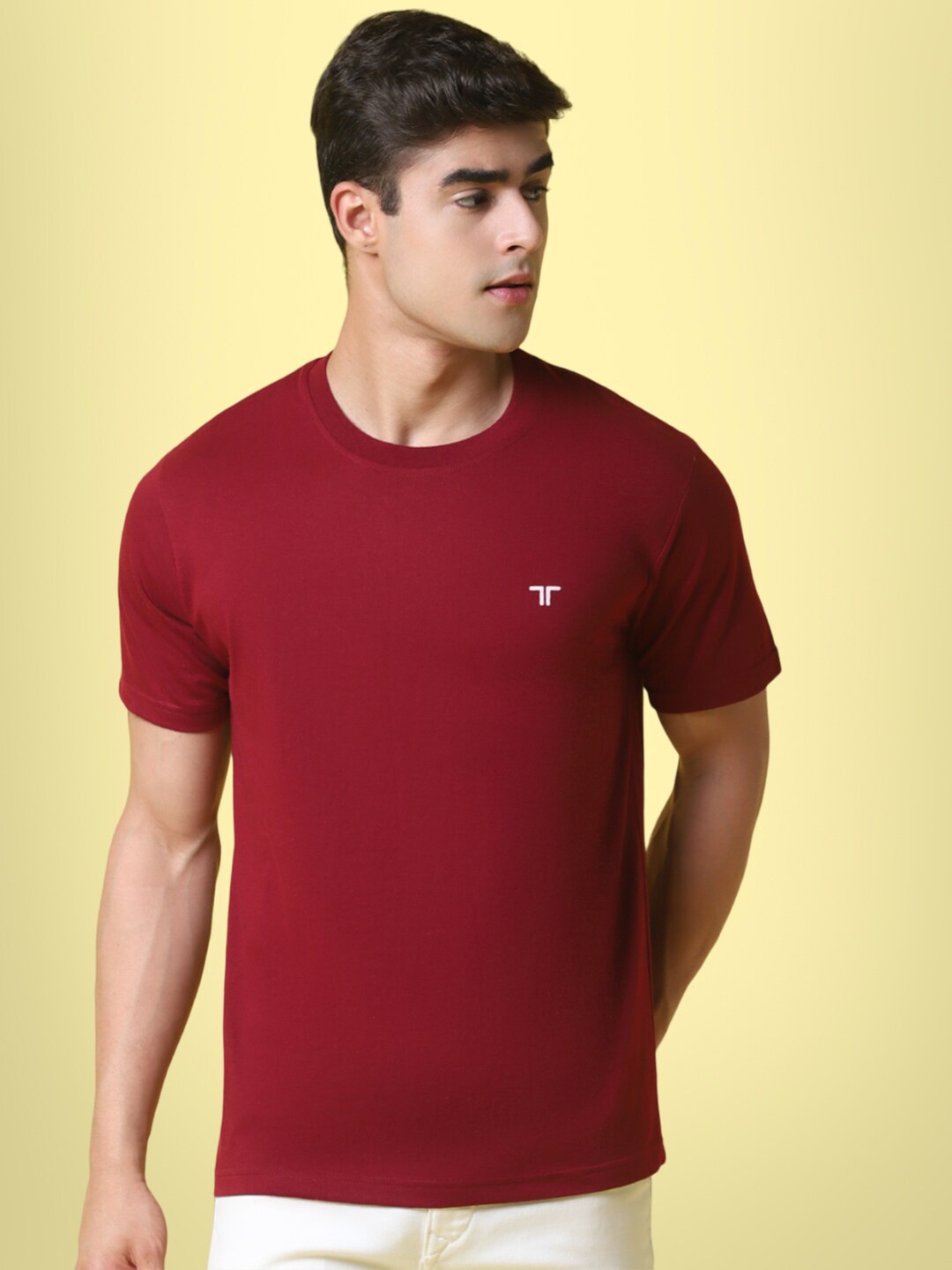 

7Threads Round Neck Cotton T-Shirt, Maroon