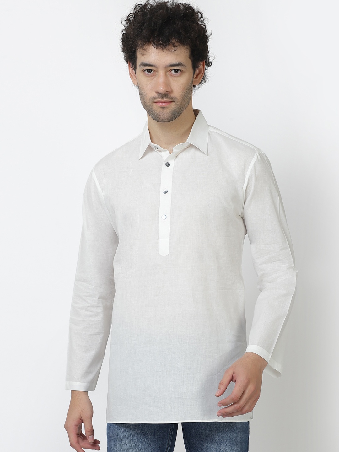 

Apanakah Shirt Collar Organic Cotton Kurta, White