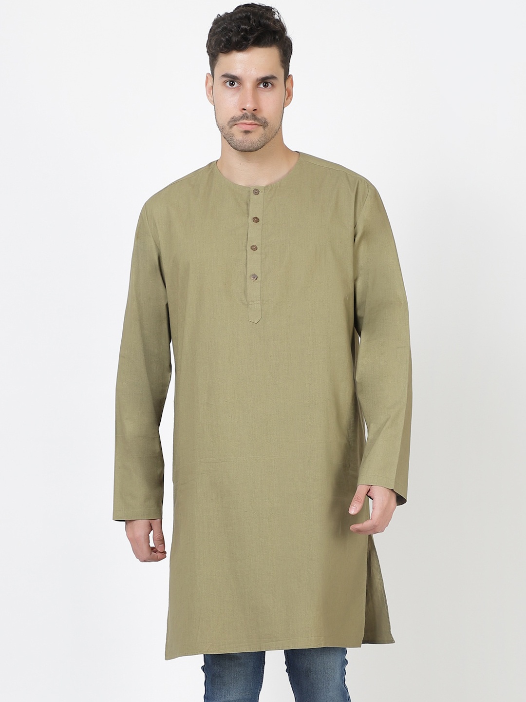 

Apanakah Round Neck Organic Cotton Kurta, Olive