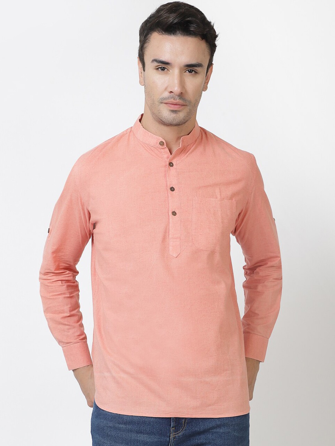 

Apanakah Mandarin Collar Organic Cotton Kurta, Pink