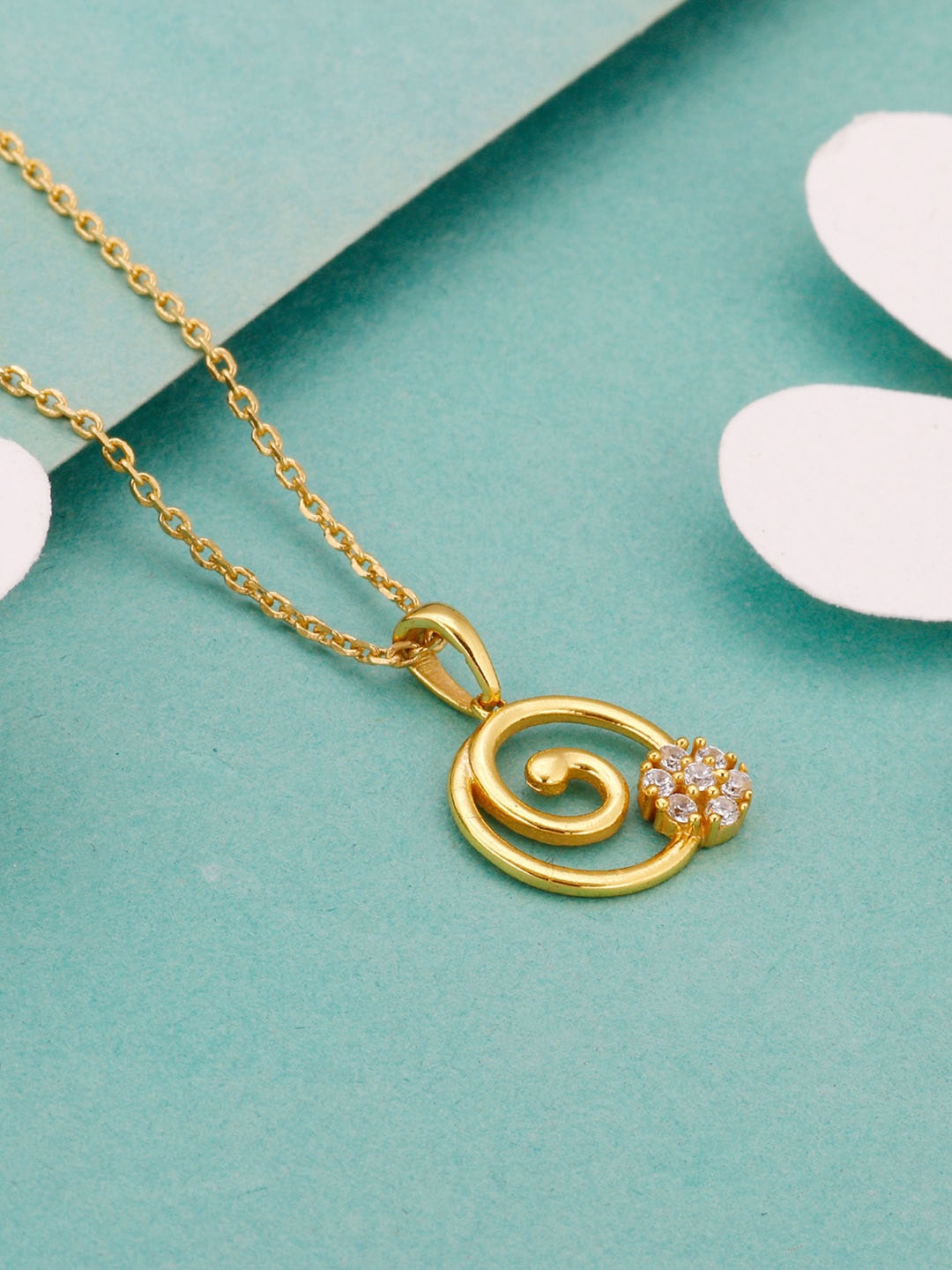 

GIVA Gold-Plated CZ Studded 925 Sterling Silver Pendant With Link Chain