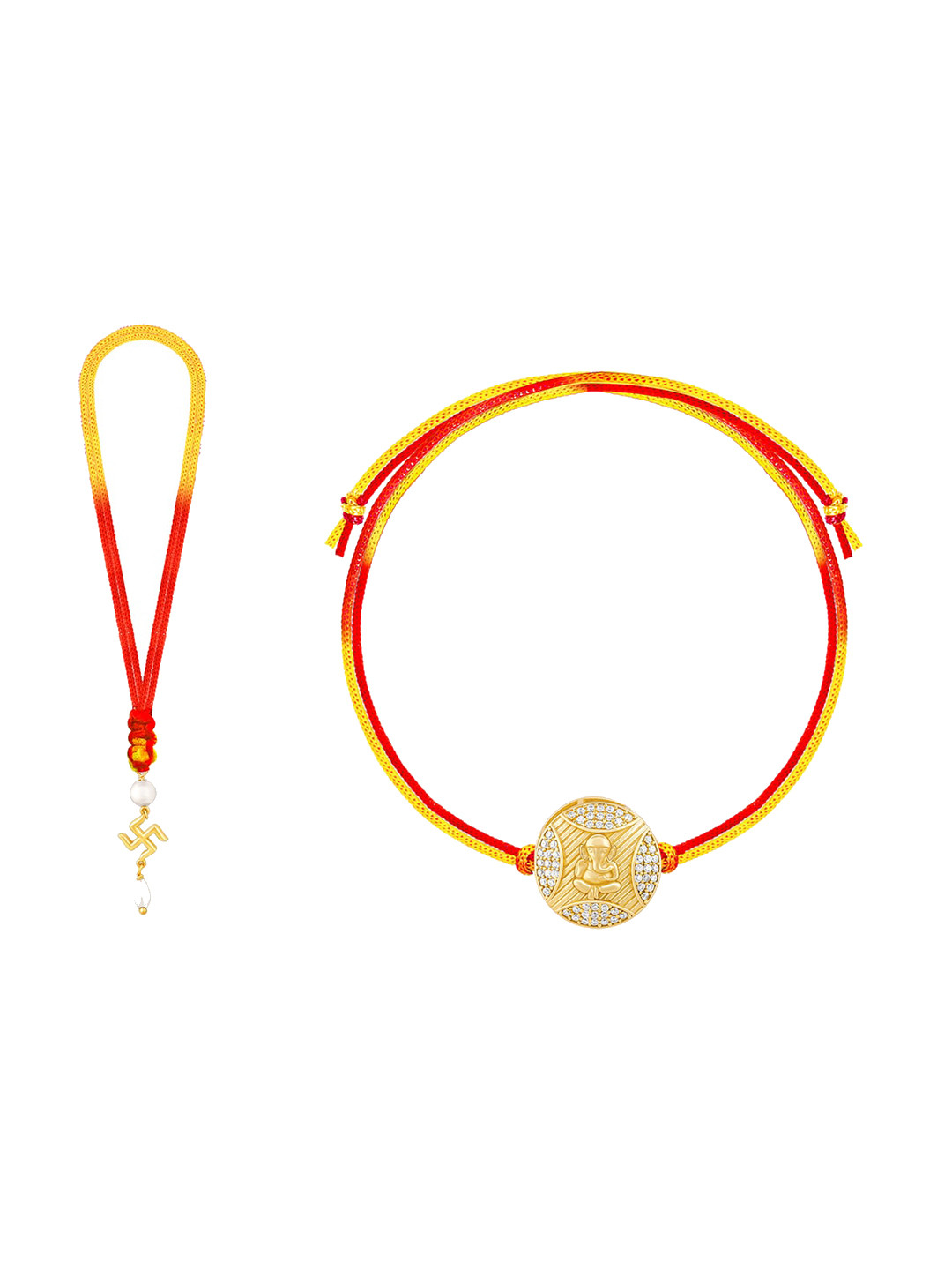 

GIVA Unisex Set Of 2 92.5 Sterling Silver Rakhis With Roli Chawal, Gold