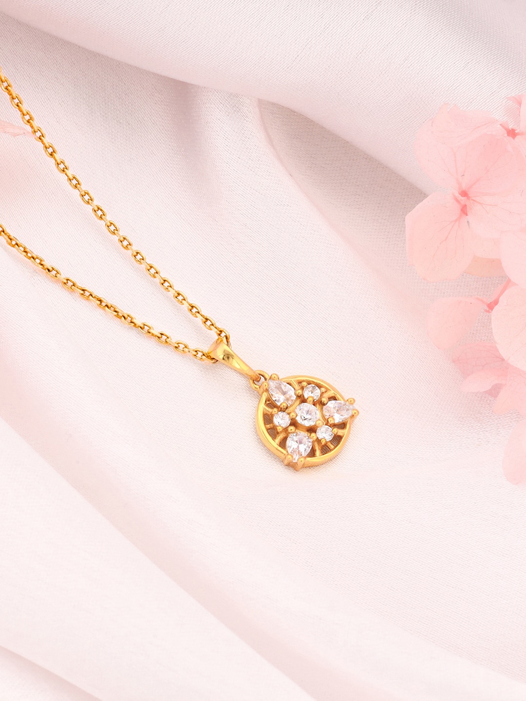 

GIVA 925 Sterling Silver Gold-Plated CZ Studded Pendant With Chain