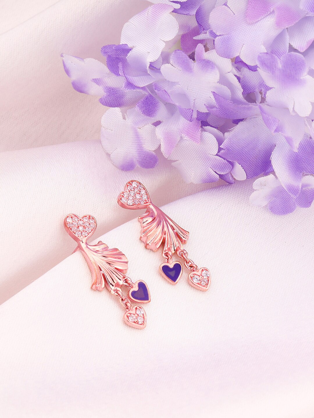 

GIVA 925 Sterling Silver Rose Gold Plated Stone Studded Drop Earrings