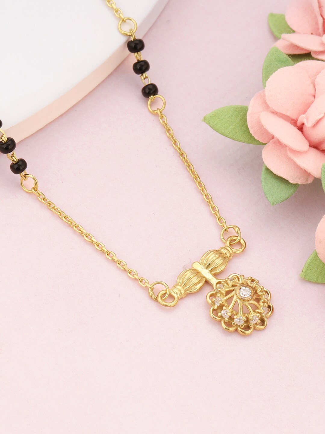 

GIVA Gold-Plated CZ Stone-Studded & Beaded 925 Sterling Silver Mangalsutra