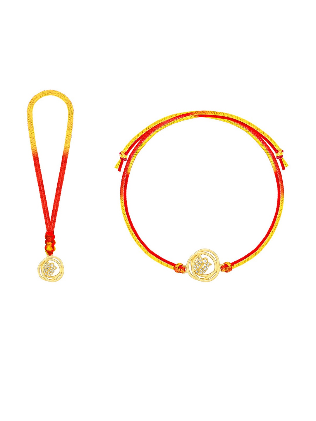 

GIVA Set Of 2 925 Sterling Silver Gold Plated Zircon-Studded Rakhis With Roli Chawal