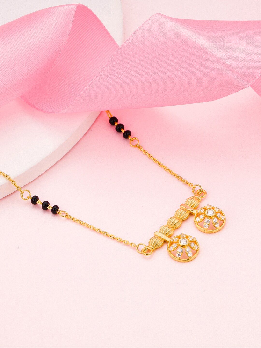 

GIVA Gold-Plated CZ Stone-Studded & Beaded 925 Sterling Silver Mangalsutra