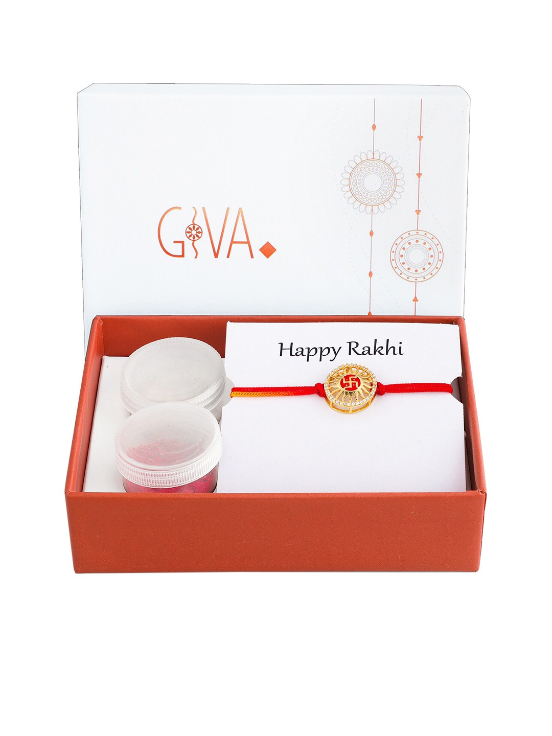 

GIVA Set Of 2 925 Sterling Silver Stone-Studded Rakhis With Roli Chawal, Gold