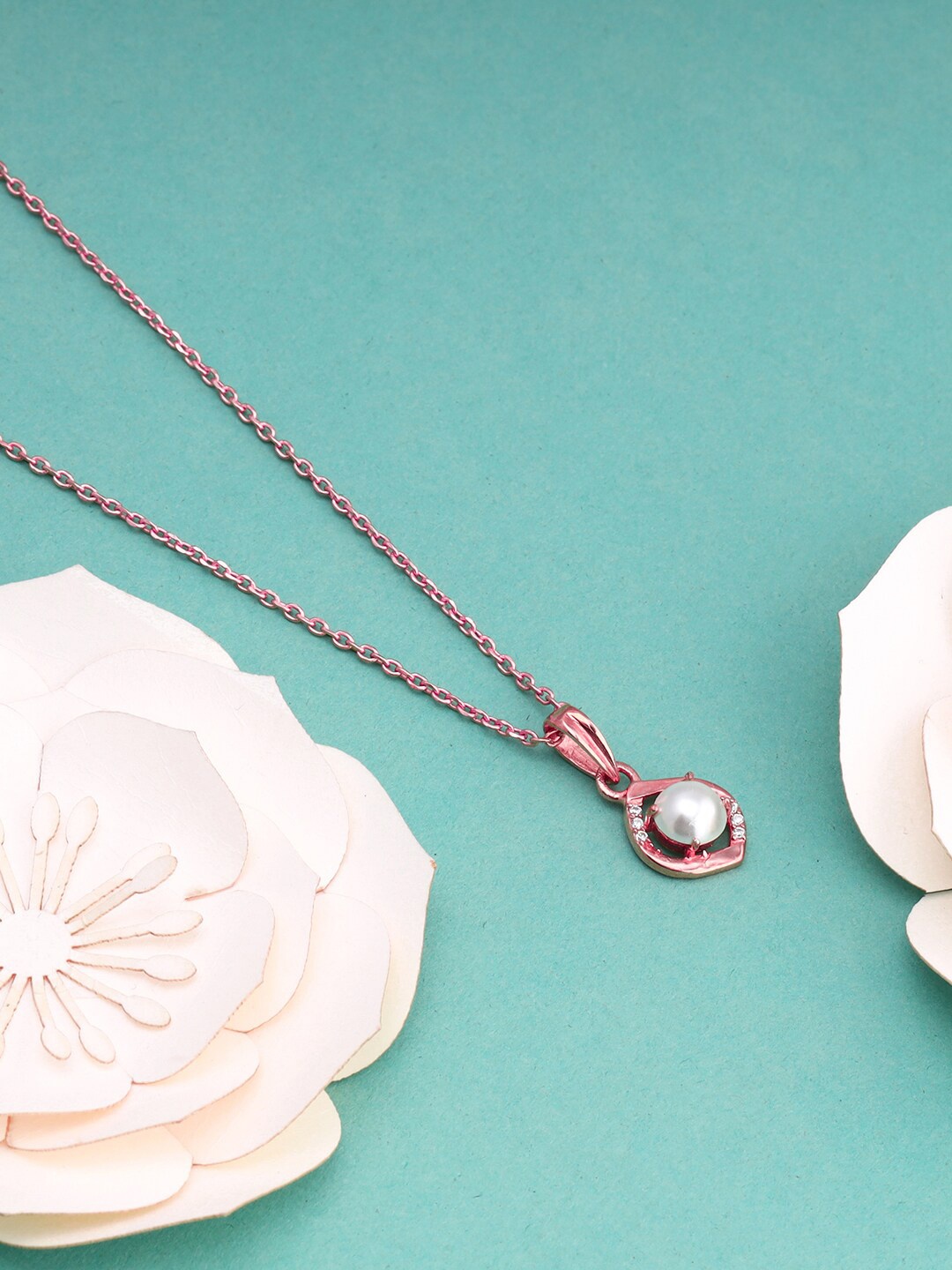 

GIVA 925 Sterling Silver Rose Gold-Plated CZ Studded Pendant With Chain