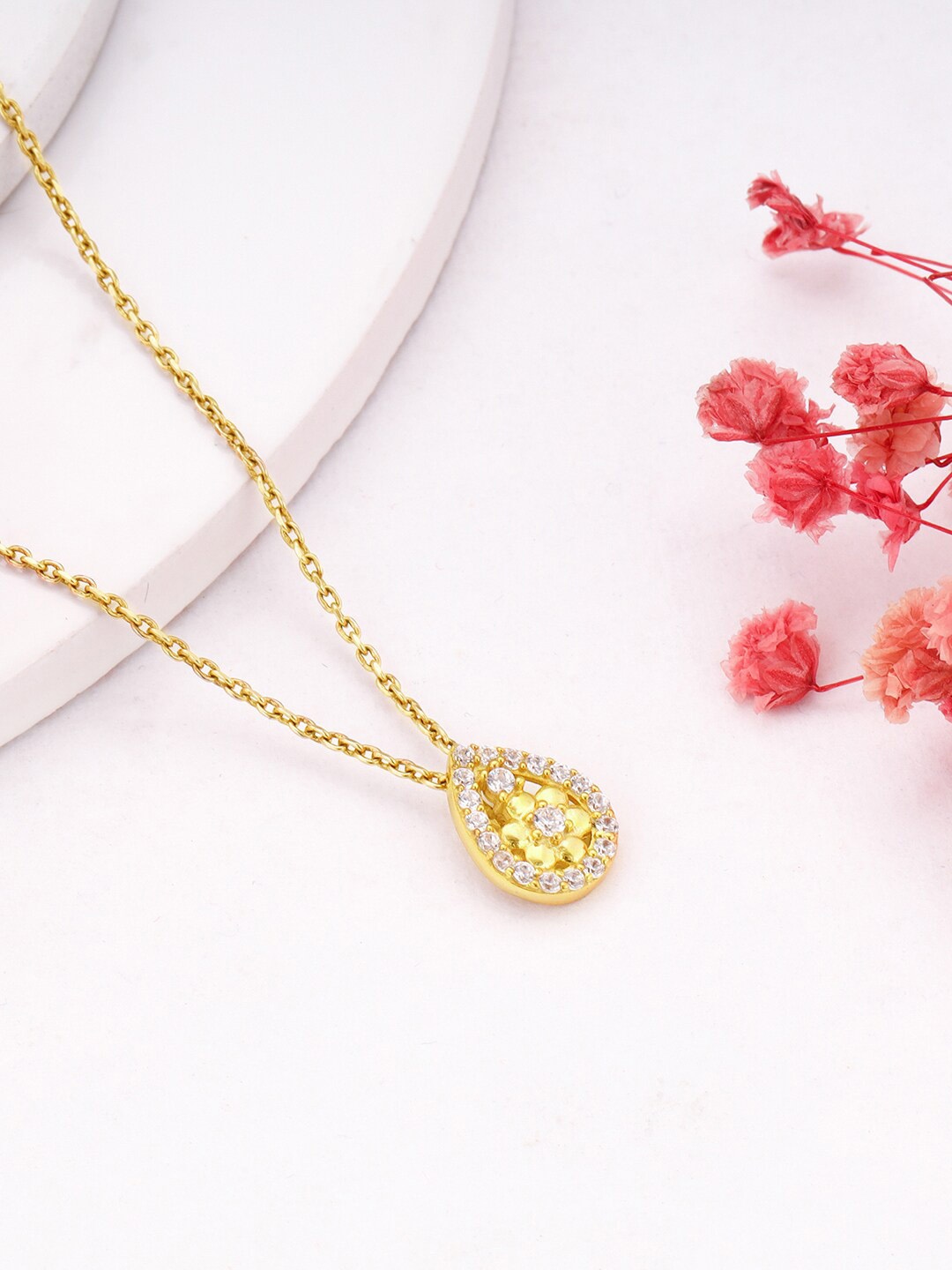 

GIVA 925 Sterling Silver Gold-Plated CZ Studded Pendant With Chain