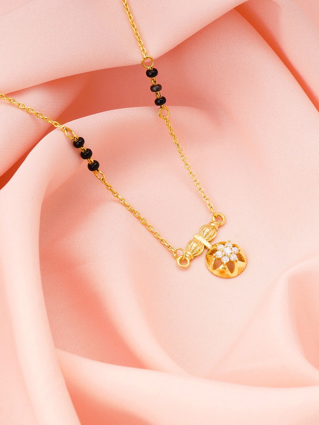 

GIVA Gold-Plated CZ Stone-Studded & Beaded 925 Sterling Silver Mangalsutra