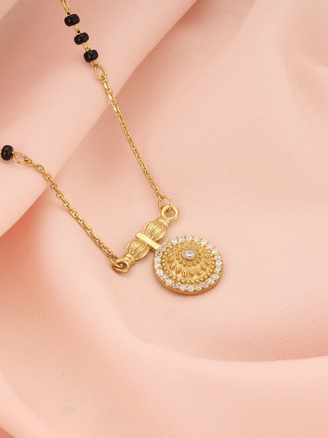 

GIVA Gold-Plated CZ Stone-Studded & Beaded 925 Sterling Silver Mangalsutra